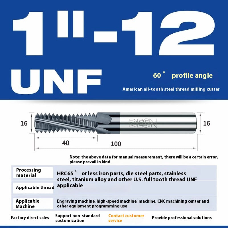 1115-65° high hard tungsten carbide thread milling cutter Long tooth full tooth alloy American thread milling cutter UNC UNF aluminum stainless steel Shandong Denso Pricision Tools Co.,Ltd.
